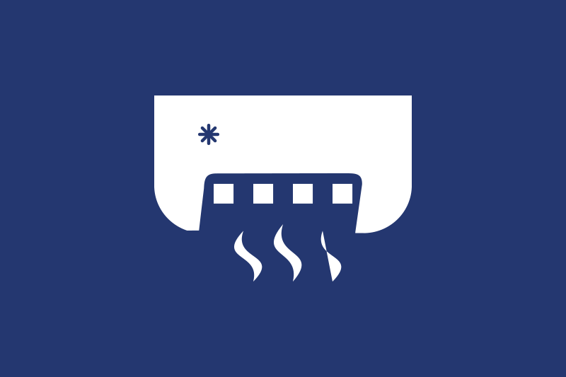 White Air Conditioner Icon on a blue background