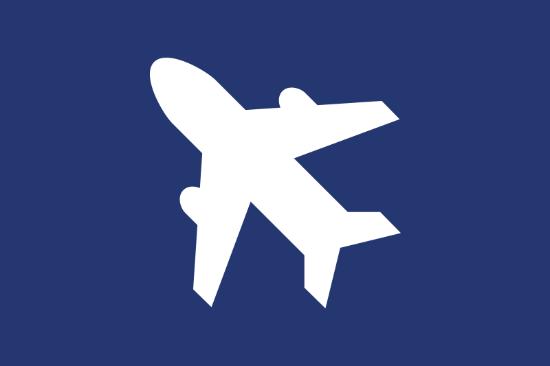White airplane icon on a blue background
